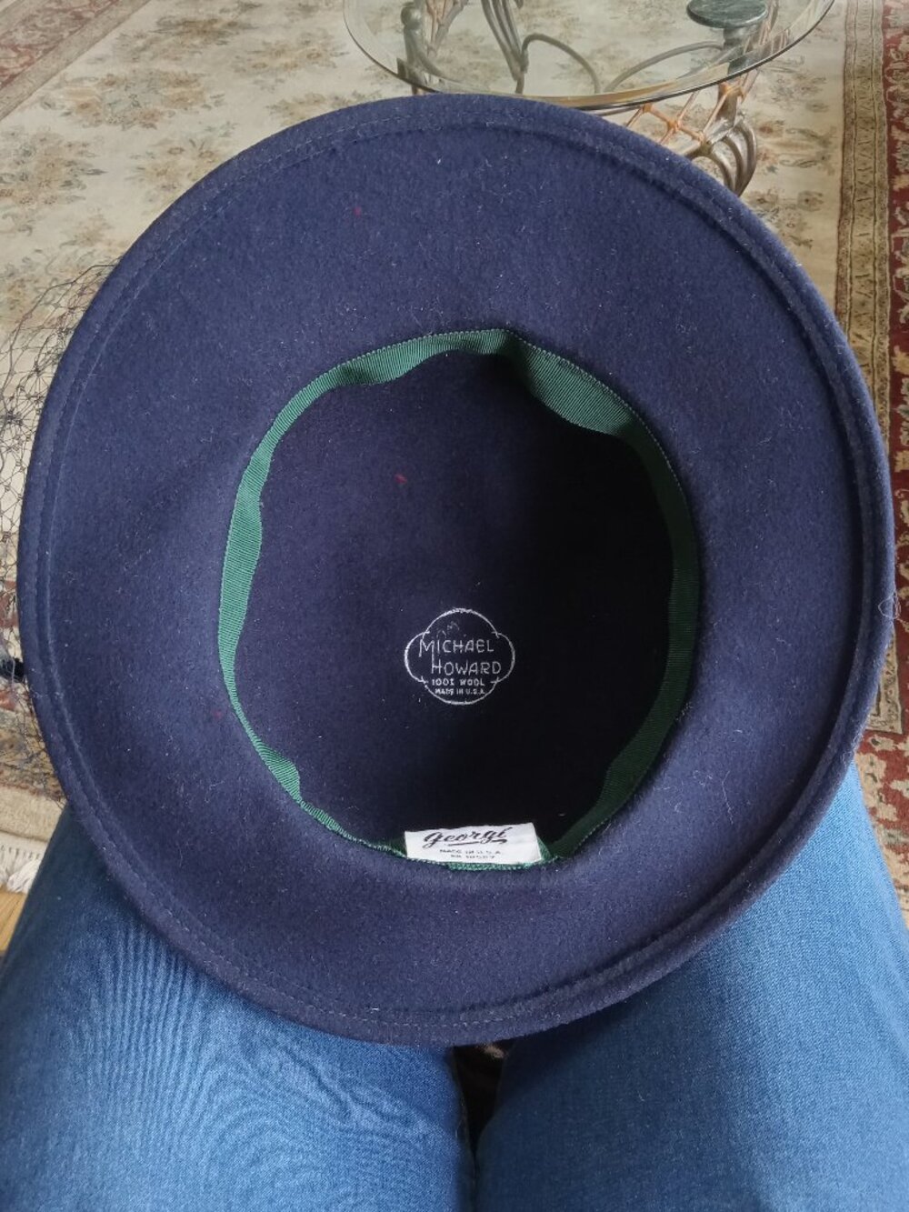 Veiled/Ribboned Navy Wool "Church Hat" by Michael Howard - Picture 9 of 10